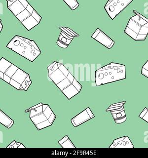 Vector Seamless Pattern Milk Box, yoghurt and Cheese Background or Wallpaper Stock Vector