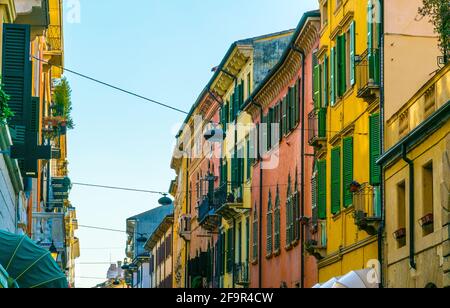 view of colorful facades of houses in the italian city Verona Stock Photo