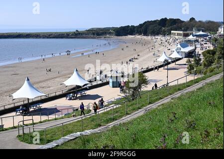 Barry Island, Wales, UK - April 17, 2021: Barry is a vibrant coastal town with a bustling High Street, gorgeous parks and colourful beach huts. Stock Photo