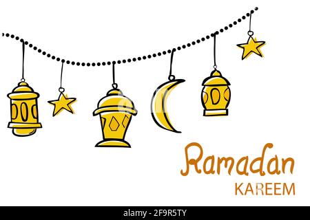 Hand Draw Sketch Vector, Element Design or Template for Ramadan Kareem Greeting Card, Banner, Flyer and poster Stock Vector