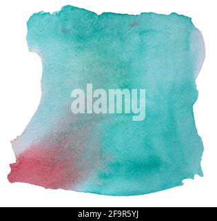 A spot of watercolors. Watercolor. The transition of the paint from emerald green to burgundy. Handmade wet paint background. Watercolor texture eleme Stock Photo