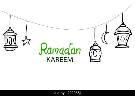 Hand Draw Sketch Vector, Element Design or Template for Ramadan Kareem Greeting Card, Banner, Flyer and poster Stock Vector