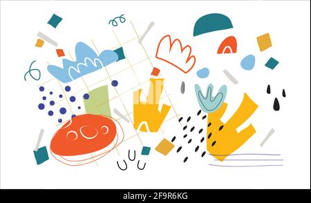 Set trendy geometric forms, textures, strokes, abstract and floral decor elements. Abstract contemporary modern trendy vector illustration. Modern des Stock Vector