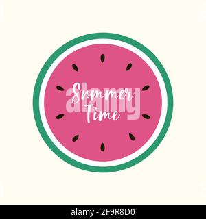 Watermelon slice with text lettering Summer time. Summertime concept. Vector illustration. Stock Vector