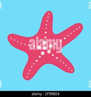 Pink starfish on a blue background. Vector illustration. Stock Vector