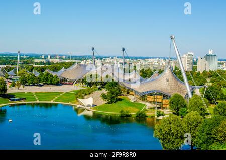 Olympiapark in Munich, Germany, is an Olympic Park which was constructed for the 1972 Summer Olympics Stock Photo