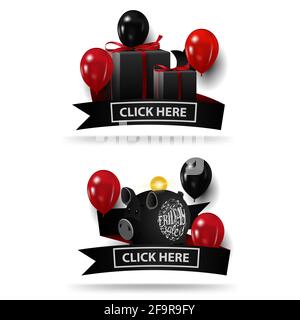 Black friday sale, black banners in the form of ribbon isolated on white background for your arts Stock Photo