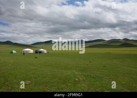 traditional ger tents in the Orkhon River Valley of Central Mongolia ...