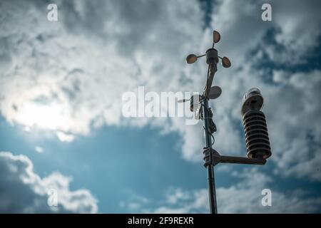 modern anemometer or weather wind vane for measuring meteorology conditions Stock Photo