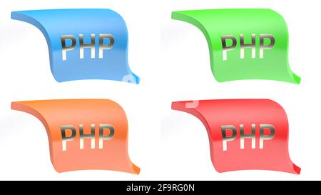 PHP icon button set with 4 buttons in different colors on white background - 3D rendering illustration Stock Photo