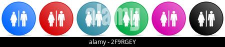 Man and Woman vector icons, set of circle gradient buttons in 6 colors options for webdesign and mobile applications Stock Vector