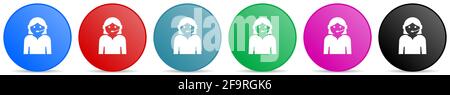 Call center vector icons, set of circle gradient buttons in 6 colors options for webdesign and mobile applications Stock Vector