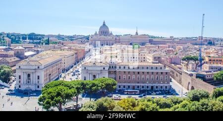 aerial view of basilica of saint peter in vatican taken from the castel sant´angelo. Stock Photo