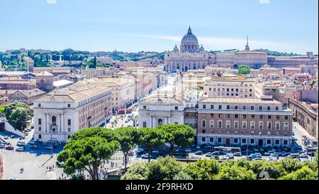 aerial view of basilica of saint peter in vatican taken from the castel sant´angelo. Stock Photo