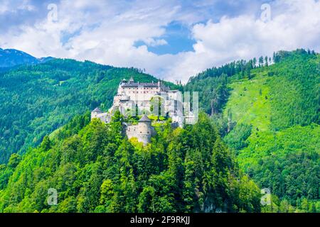 Aerial view of the castle Hohenwerfen, Austria Stock Photo