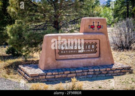 Bandelier National Monument, NM, USA - April 14, 2018: A welcoming sig Stock Photo