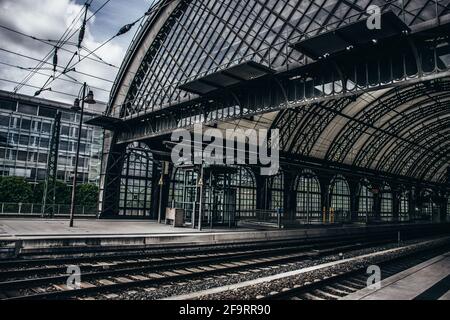 21 May 2019 Dresden, Germany - Dresden Hauptbahnhof - the main railway station. Translucent roof of Teflon-coatet glass-fibre membranes Stock Photo