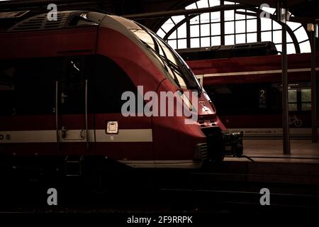 17 May 2019 Dresden, Germany - Regional train at Dresden Hauptbahnhof - the main railway station Stock Photo