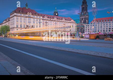 17 May 2019 Dresden, Germany - Long exposure shot in the city center of Dresden. Stock Photo