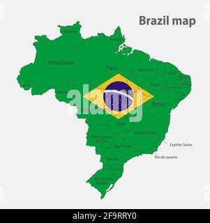 Map of the Brazil in the colors of the flag with administrative divisions vector Stock Vector