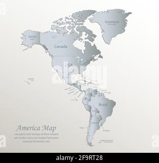 America map, separates states with names, white blue card paper 3D vector Stock Vector