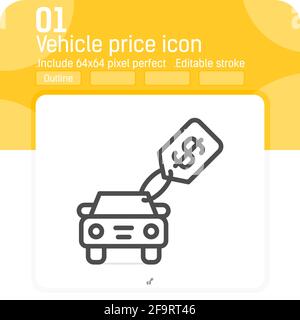 Vehicle price icon with line style isolated on white background. Vector illustration outline style element thin sign symbol icon Stock Vector