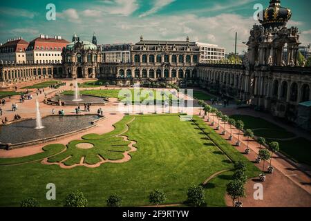 17 May 2019 Dresden, Germany -  The courtyard of Zwinger, famous palace and museum in Dresden, Germany Stock Photo