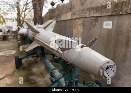 Anti-aircraft missile of the volna complex. Designed for the collective defense of ship formations when repelling aircraft attacks. Stock Photo