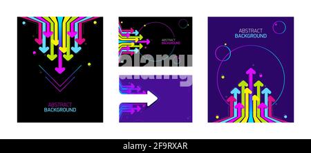 Rainbow Arrows on dark background. Futuristic vector illustration of moving. Concept moving forward, decrease or succeeding. Stock Vector