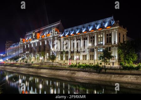 night scene of Justice Palace, Bucharest, Romania Stock Photo