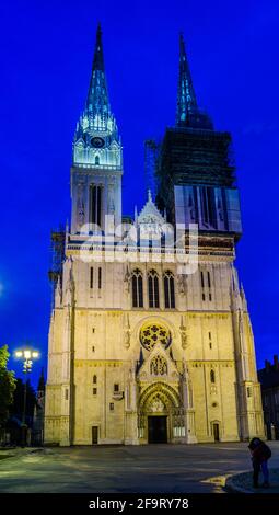 Zagreb Cathedral at night, Croatia Stock Photo