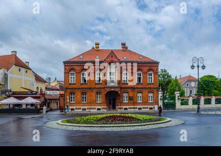 nice red building situated on the kaptol street in croatian zagreb Stock Photo