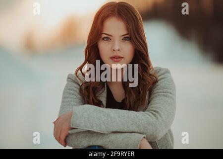 Portrait of a beautiful Caucasian female with brunette hair Stock Photo
