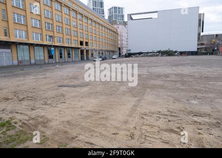 Empty plot of land on Upper Ground near the South Bank on 13th April 2021 in London, United Kingdom. With real estate being at an absolute premium for investors, and property developers, it seems strange that this site has been empty for years.