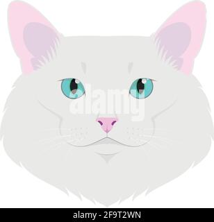 Turkish Angora Cat, Cat breed face cartoon flat icon design Stock ...