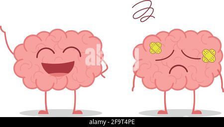 Healthy and sick brain isolated on white background vector illustration Stock Vector