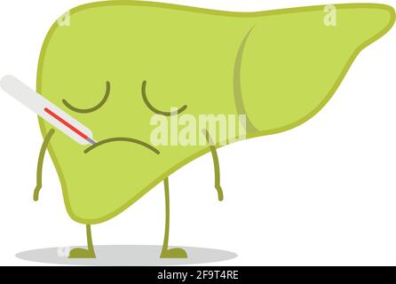 Vector illustration of a sick and sad liver in cartoon style. Stock Vector