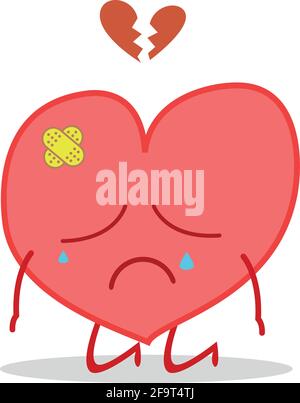 Vector illustration of a sick and sad heart in cartoon style. Stock Vector