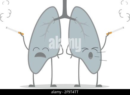 Vector illustration of a sick and sad lungs in cartoon style due to smoking or other related diseases. Stock Vector