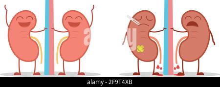 Healthy and sick kidneys isolated on white background vector illustration Stock Vector