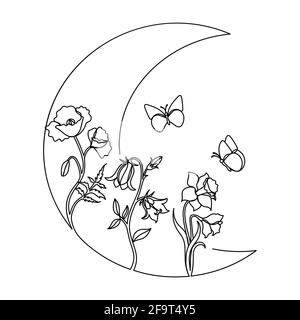 Wildflower in a hand drawn line art style.  Stock Vector