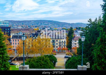 aerial view of zurich taken from the enge church Stock Photo