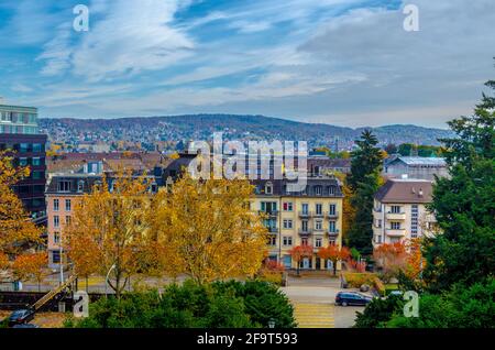 aerial view of zurich taken from the enge church Stock Photo