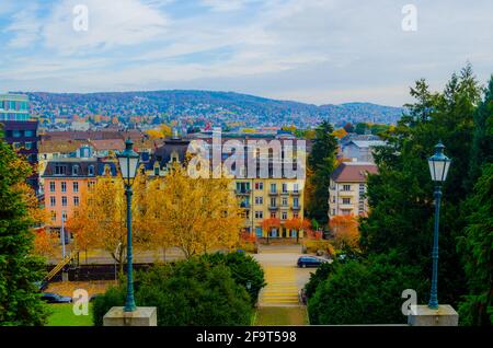 aerial view of zurich taken from the enge church Stock Photo