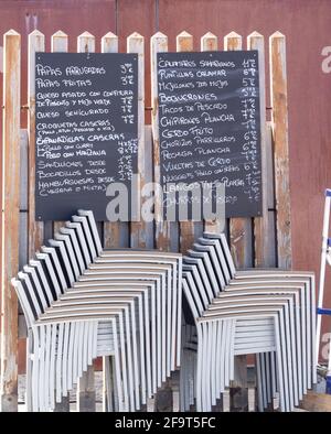 Menu in Spanish on blackboard outside bar in Spain Stock Photo