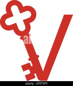 Letter V logo icon with key icon design symbol template vector Stock Vector