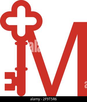 Letter M logo icon with key icon design symbol template vector Stock Vector