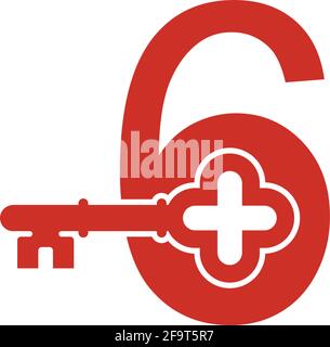 Number 6 logo icon with key icon design symbol template vector Stock Vector