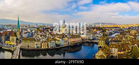 aerial view of zurich taken from the top of grossmunster church Stock Photo