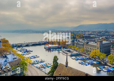 aerial view of zurich taken from the top of grossmunster church Stock Photo